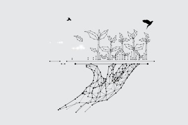 Parçacıklar, geometrik sanat, bitkinin çizgi ve noktası.