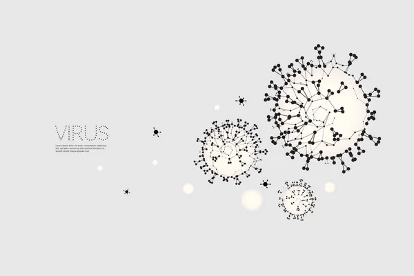 Partikel, seni geometris, garis dan titik Virus . - Stok Vektor