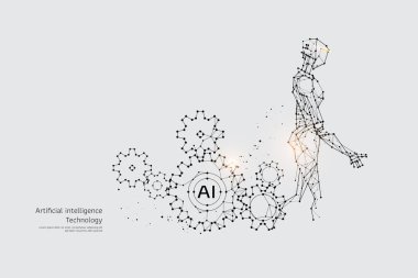 The particles, geometric art, line and dot of Gear and Robot