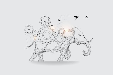 The particles, geometric art, line and dot of Gear and Elephant