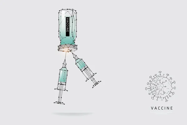 幾何学的芸術 ワクチンのラインとドット 抽象的なベクトル図 医療のグラフィックデザインコンセプト ラインストロークの重量編集可能 — ストックベクタ