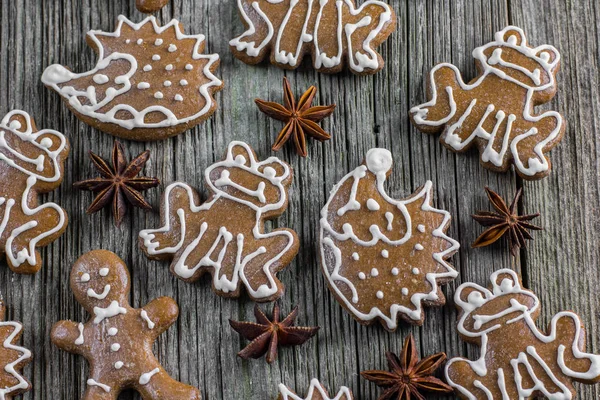 Top view christmas gingerbreads with star anise