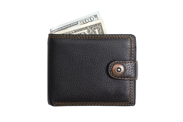 Closed  black  leather wallet with cash  dollars — Stock Photo, Image