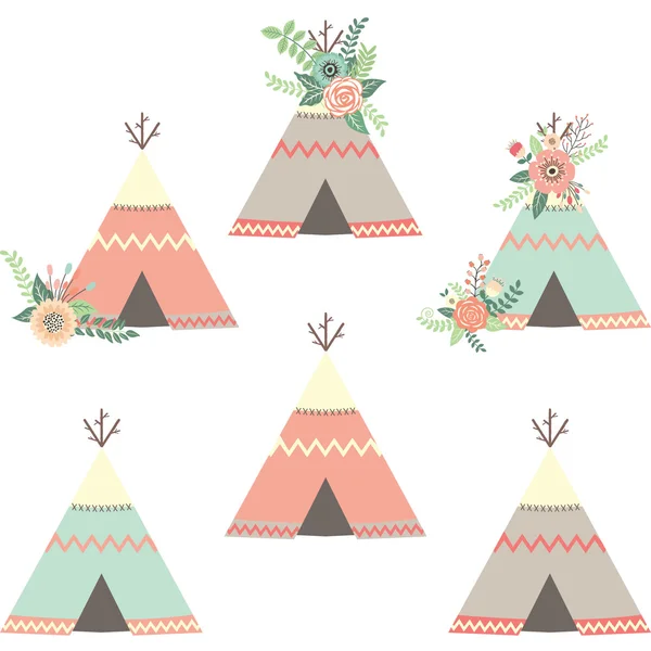 Zestaw Tipi kwiatowy Tents.Tribal — Zdjęcie stockowe