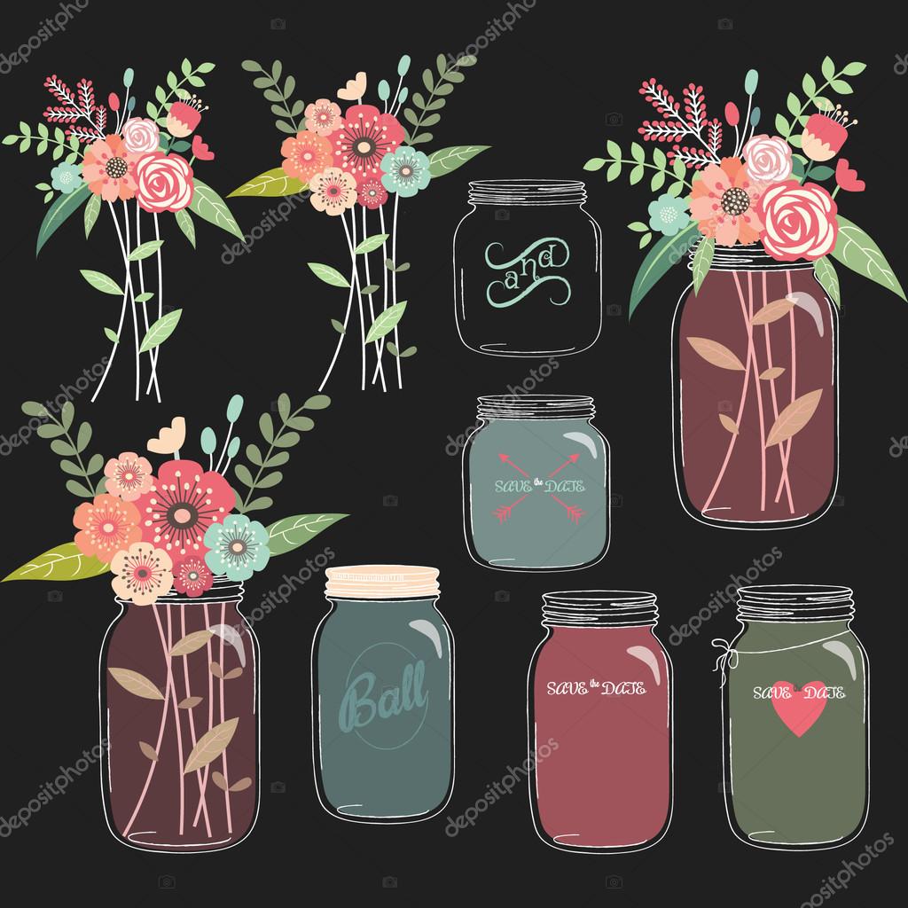 Chalkboard Mason Jar Wedding flower Collections Stock Vector Image by