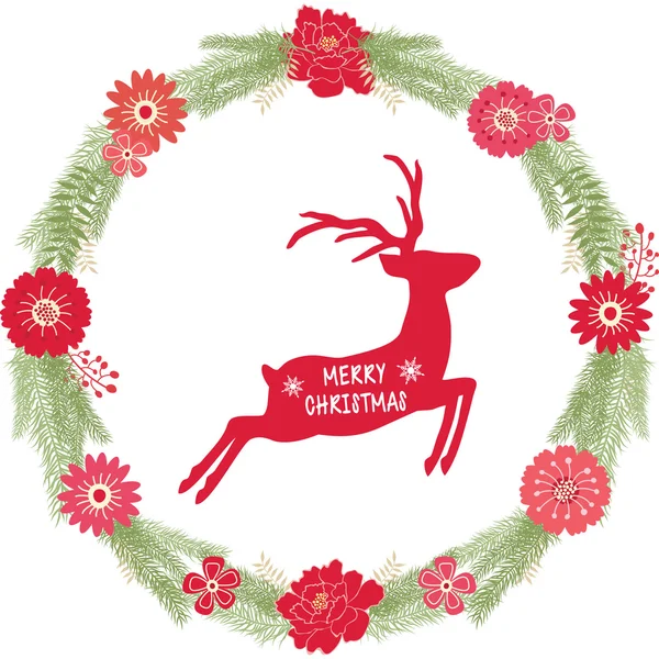 Christmas wreath with Reindeer — Stock Vector