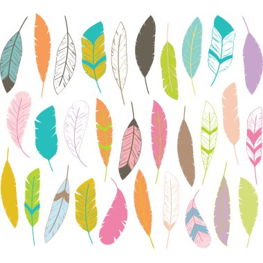 Renkli Aztek Feathers.Feathers tasarım öğeleri.