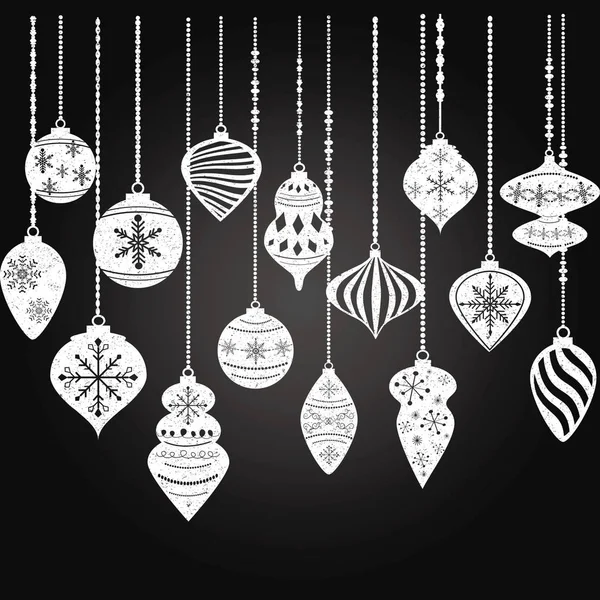 Decorações de Natal Chalkboard, Decorações de bolas de Natal, Conjunto de decoração de suspensão de Natal — Vetor de Stock