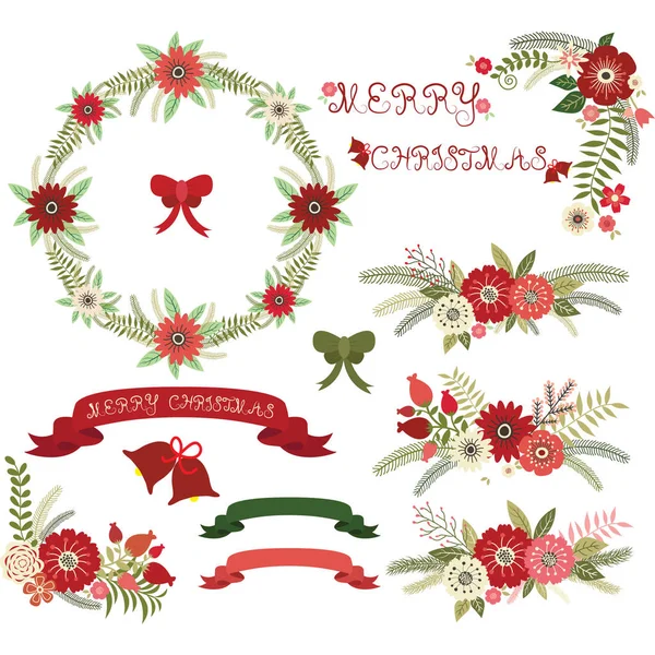 Christmas Floral Collections.Elements,Label,Wreath,Bell — Stock Vector