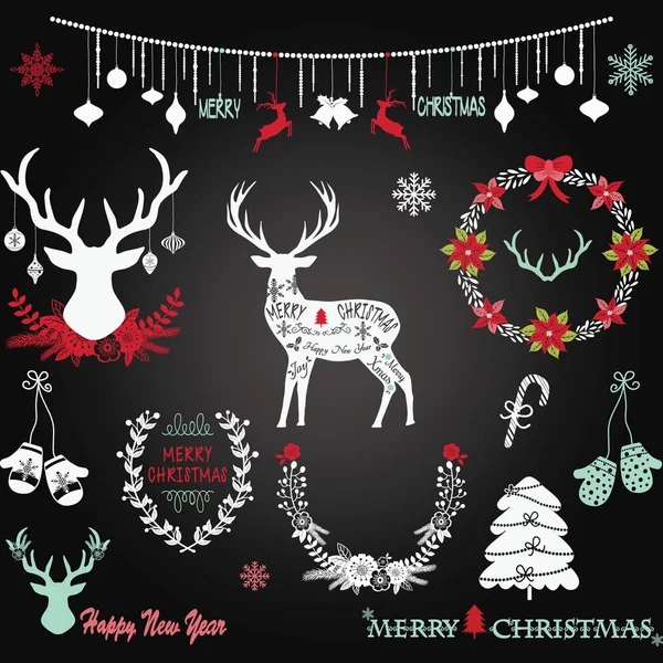 Chalkboard Christmas,Merry Christmas,Christmas decoration set — Stock Vector
