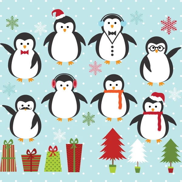 Ensemble de pingouin de Noël — Image vectorielle