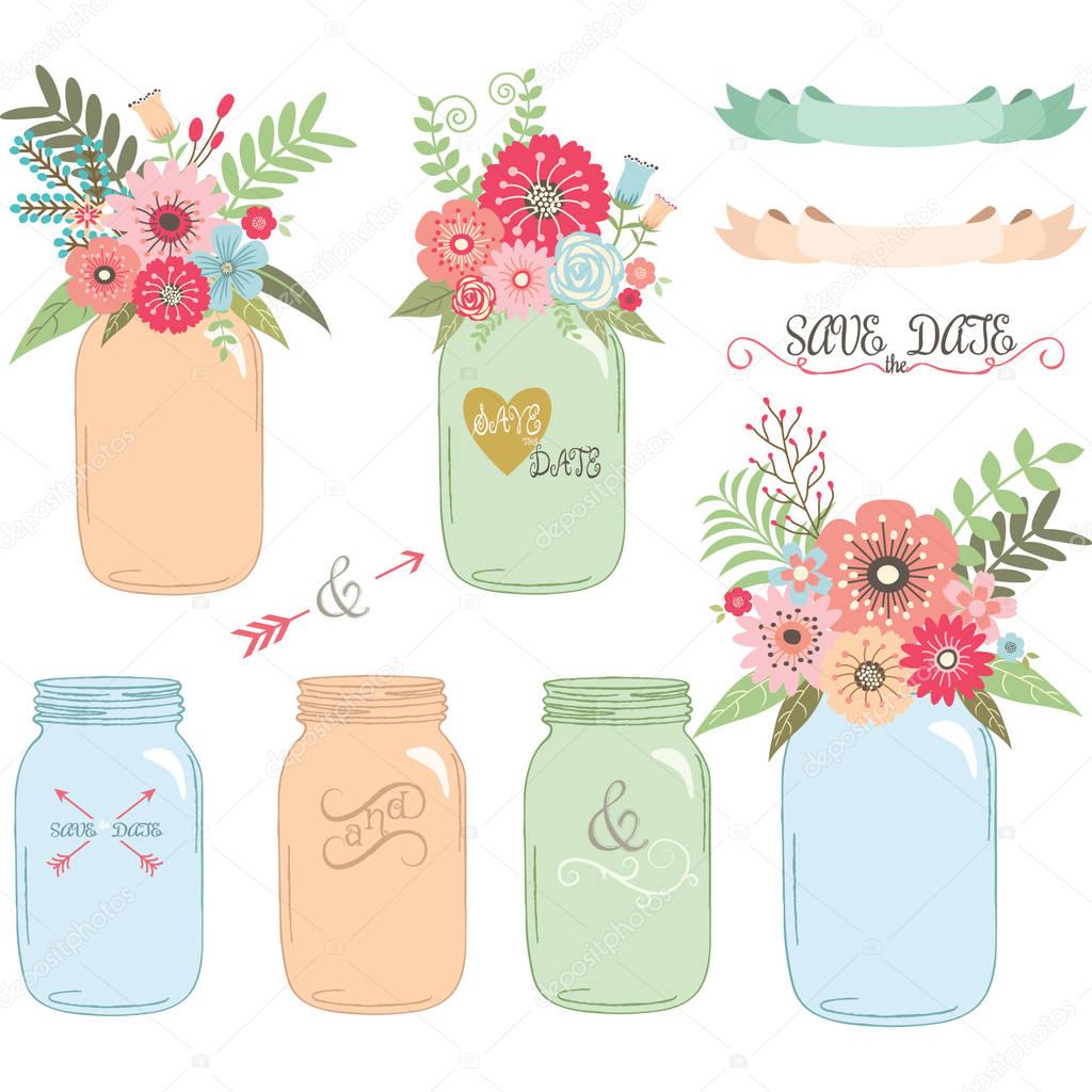 Mason Jar Wedding flower Collections — Stock Vector ...