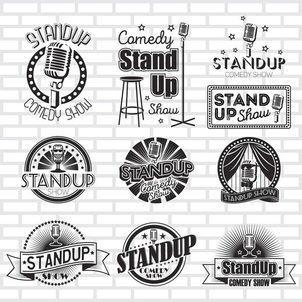 Standup comedy show vector labels design
