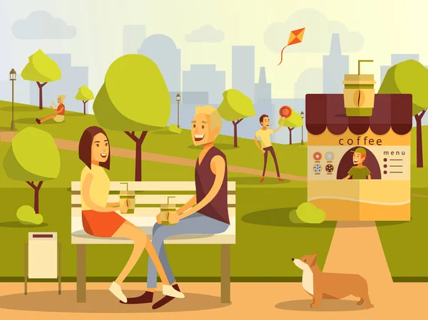 Illustration vectorielle plate d'un couple se reposant dans un parc urbain — Image vectorielle