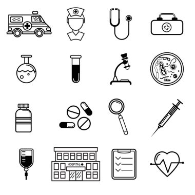 Düz stil vektör tıp Icons set