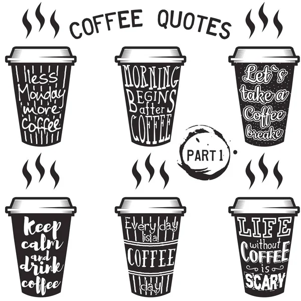 Vector coffee quotes and sayings typography set — Stock Vector