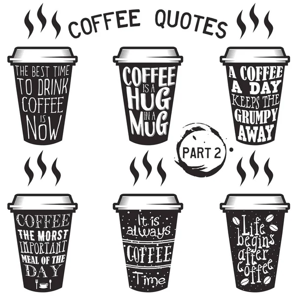 Vector coffee quotes and sayings typography set — Stock Vector