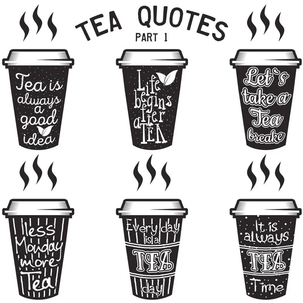 Vector tea quotes and sayings typography set — Stock Vector