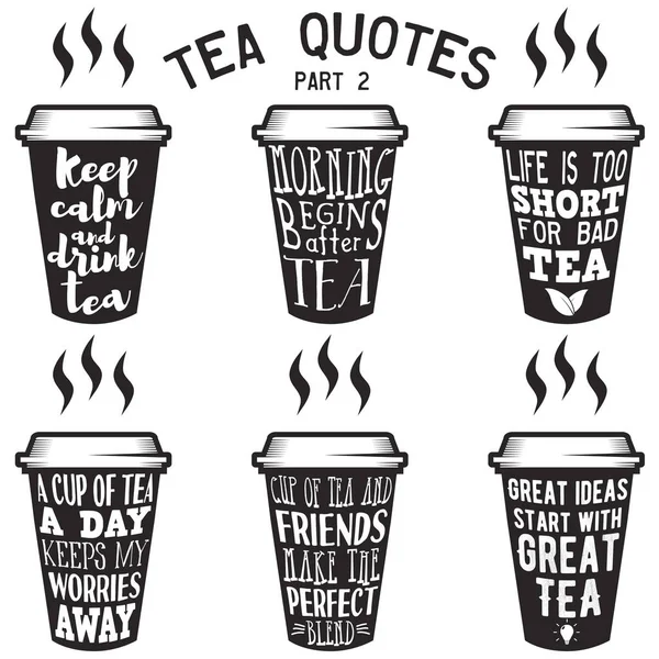 Vector tea quotes and sayings typography set — Stock Vector