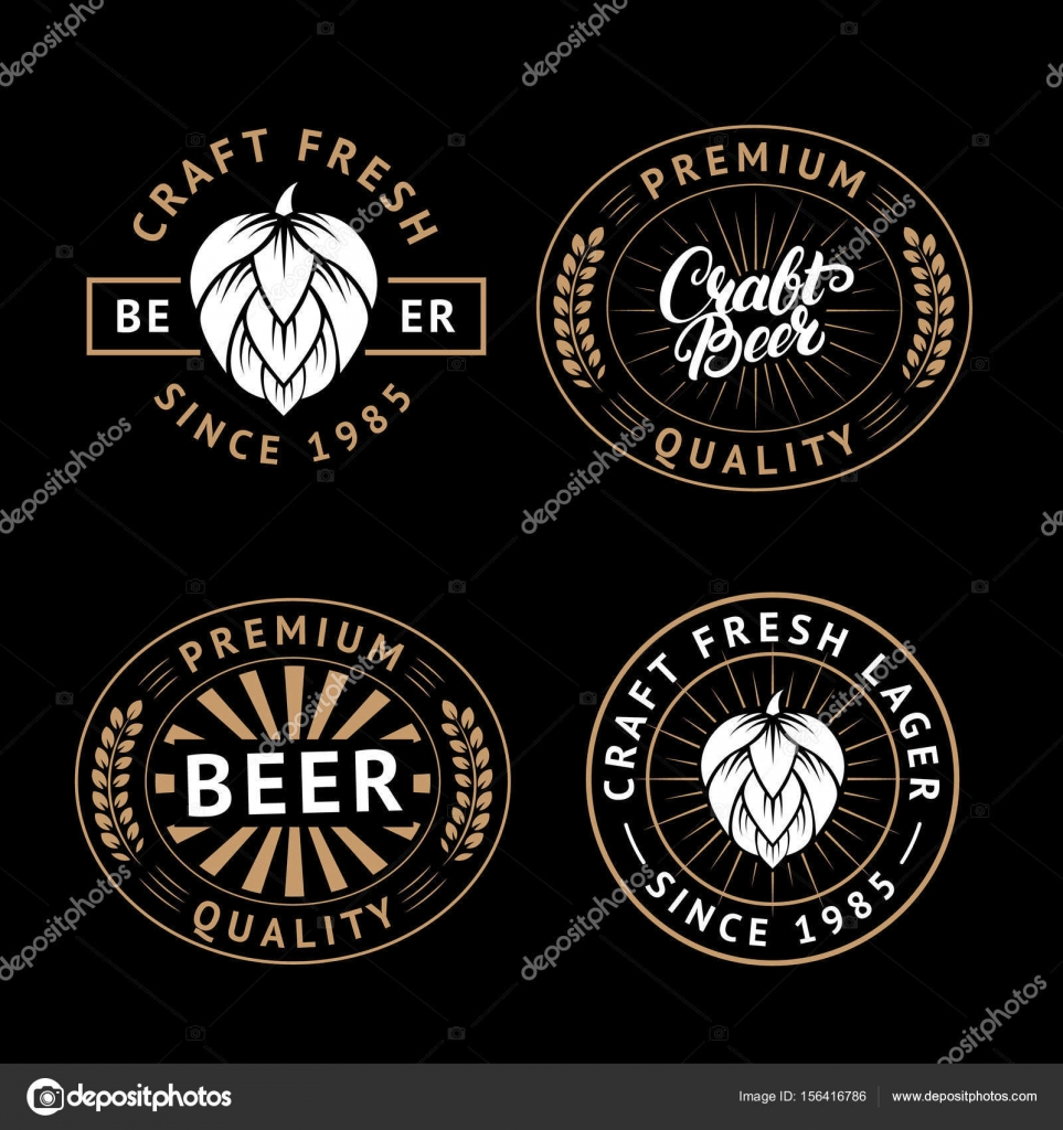 Vector set of beer labels in retro style. Vintage craft ...
