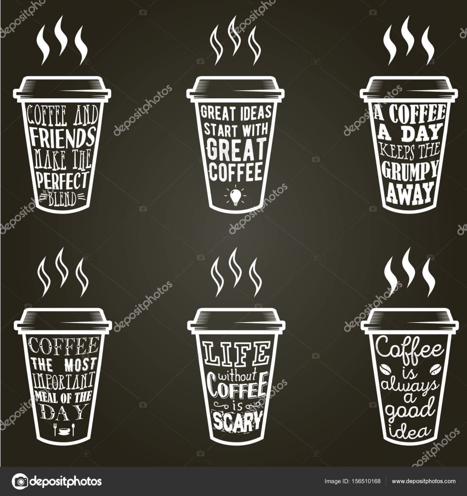 Vector coffee quotes and sayings typography set — Stock Vector