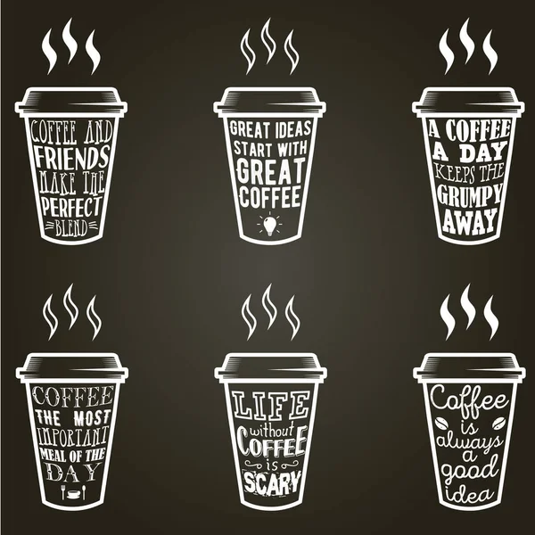 Vektör kahve quotes ve atasözü tipografi set — Stok Vektör