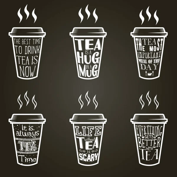 Vektör çay quotes ve atasözü tipografi set — Stok Vektör