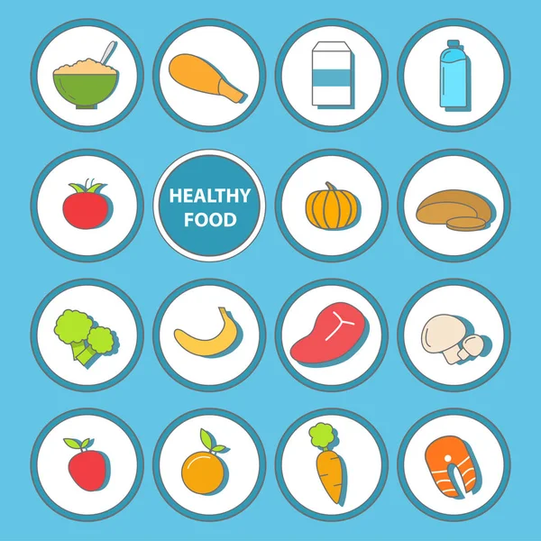 向量组的健康食品中平面样式设计的图标 — 图库矢量图片