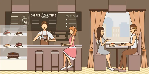 Ilustración del vector de concepto de tiempo de café en estilo plano — Archivo Imágenes Vectoriales