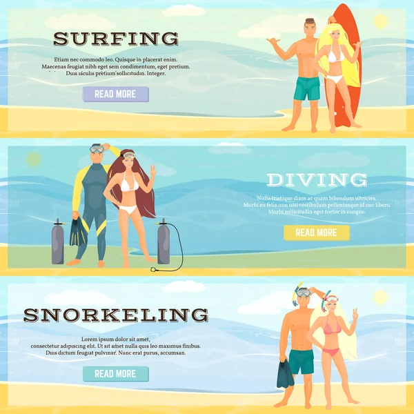 Conjunto vectorial de banderas horizontales de playa en estilo plano — Archivo Imágenes Vectoriales