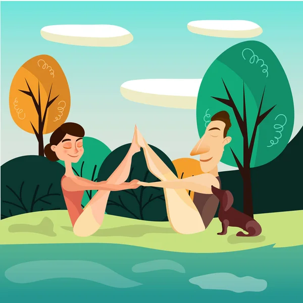 Ilustración vector concepto yoga al aire libre — Archivo Imágenes Vectoriales