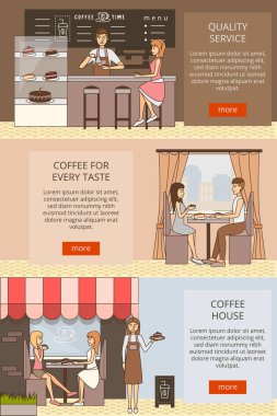 Kahve zaman yatay afiş düz stilde vektör ayarla