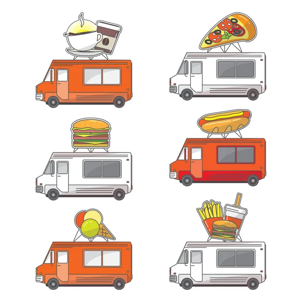 Vektor flache Street Food Truck Symbole gesetzt — Stockvektor