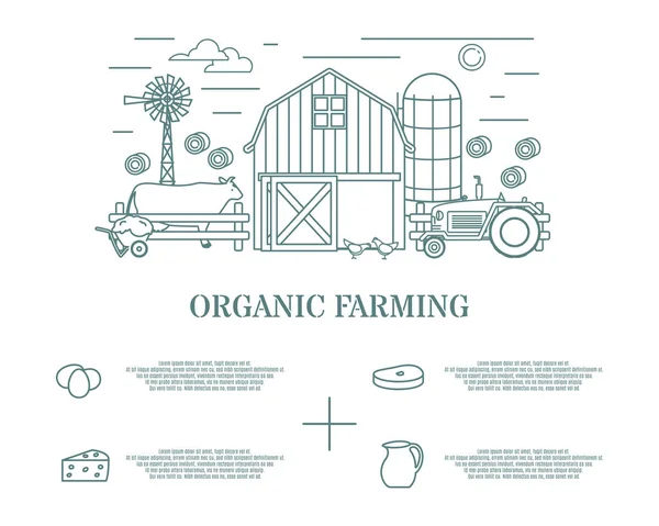 Ilustración de vectores de agricultura ecológica en estilo lineal — Archivo Imágenes Vectoriales