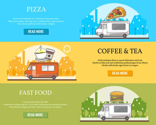 Vektör sokak gıda kamyon yatay afiş ve ayarla