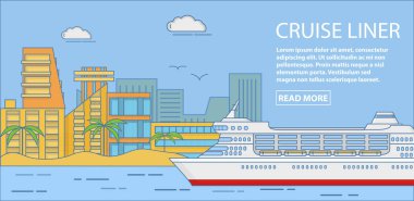 Cruise liner vektör yatay banner düz lineer tarzda