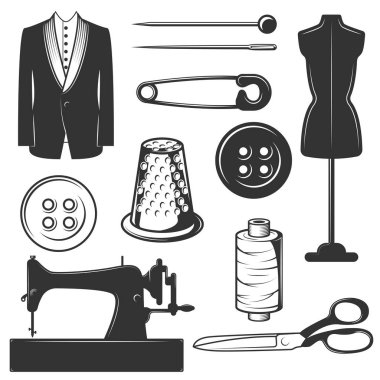 Sembolleri vektör vintage terzi Icons set