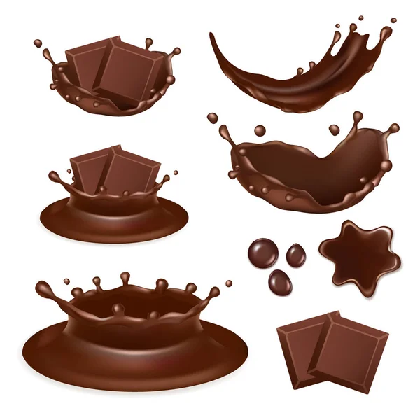 Vector realista conjunto de iconos de forma de chocolate — Archivo Imágenes Vectoriales