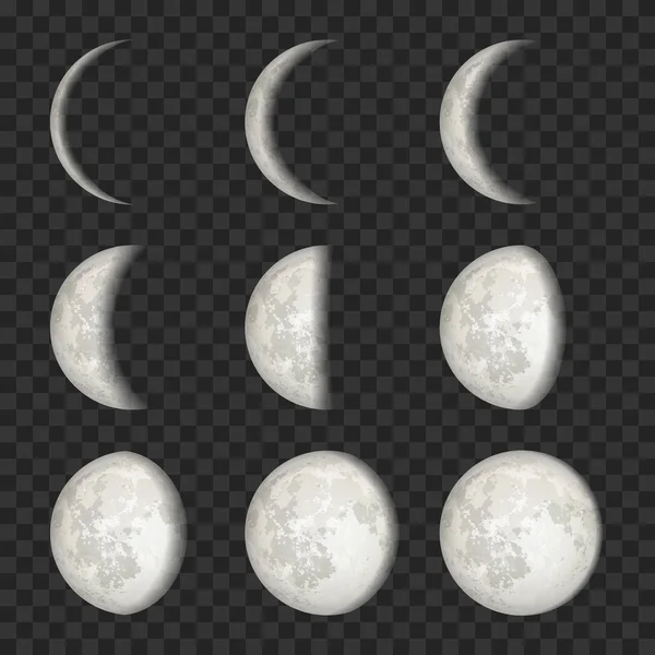 Vektorsatz der Mondphasen auf transparentem Hintergrund — Stockvektor