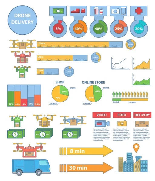 フラット スタイルのドローン技術インフォ グラフィック概念ベクトル図 — ストックベクタ