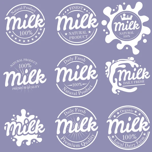 Set di logotipi ed etichette del latte vettoriale — Vettoriale Stock