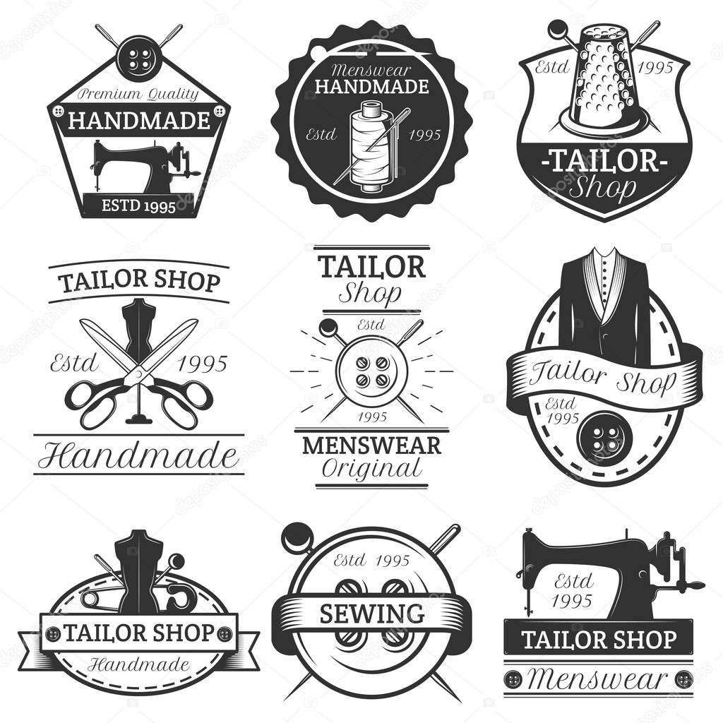 Vector set of vintage tailor labels, badges and logos
