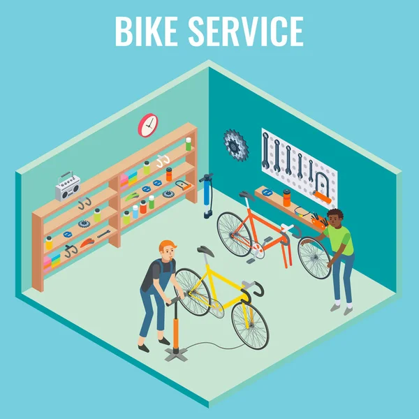 Illustration vectorielle de concept de service de vélo isométrique 3d — Image vectorielle