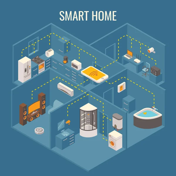 Smart house concept vecteur plat 3d illustration isométrique — Image vectorielle