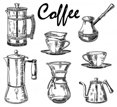Vektör vintage el çekilmiş kahve set