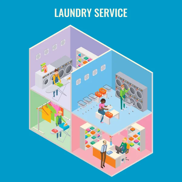 Vector 3d isometric laundry service concept illustration — Stock Vector