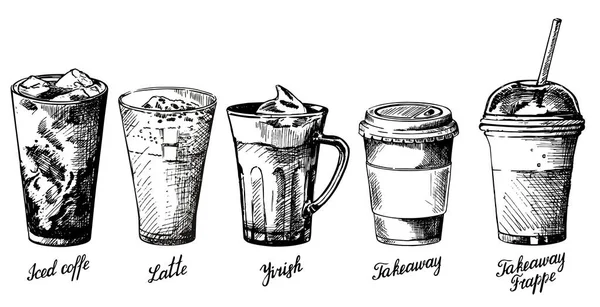 Ensemble de types de café vintage vectoriel dessiné à la main — Image vectorielle