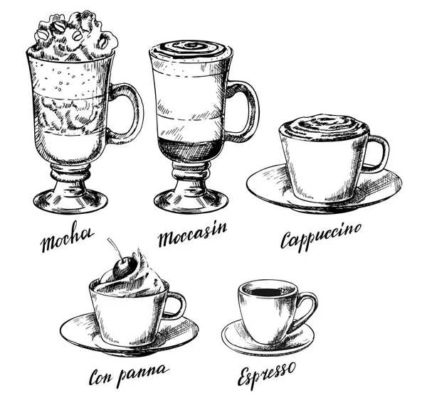 Векторный винтажный набор сортов кофе ручной работы — стоковый вектор