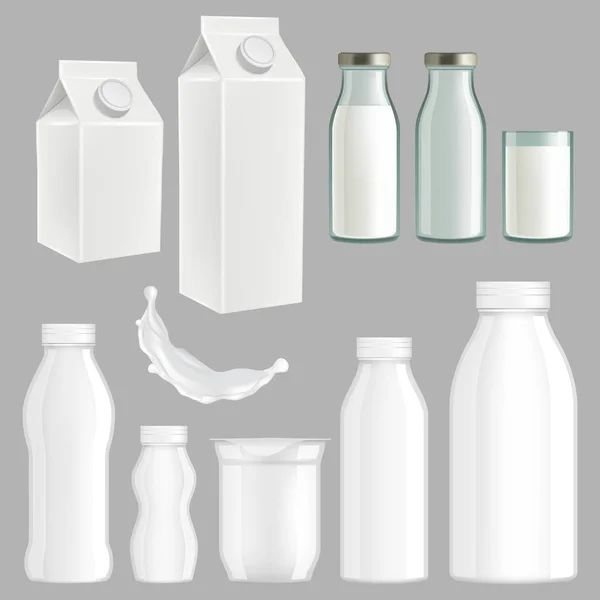 ベクトル現実的な創造的な牛乳包装デザイン セット — ストックベクタ