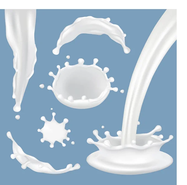 Conjunto de ícone de respingo de leite realista vetorial — Vetor de Stock